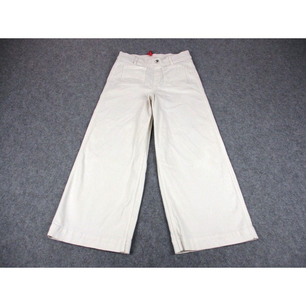 Spanx Pants Womens Medium White Wide Leg Chino Twill Relaxed Fit Pockets Ankle